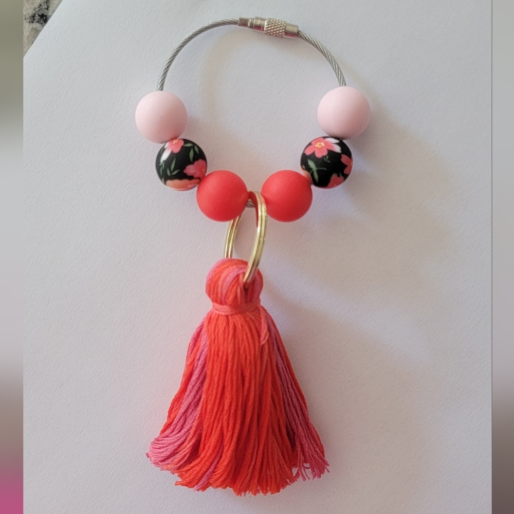 Red Tassel Floral Bogg Bag Purse Charm